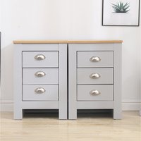 Pair of 2 Bedside Table with 3 Drawers - Grey