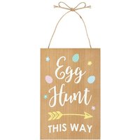 Egg Hunt This Way Wooden Sign - Natural