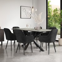 Juno Light Grey Ceramic Dining Table With 8 Anika Velvet Chairs - Black