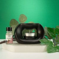 Ceramic Zen Oil Burner Oval Pebble Matt Black Diffuser - Black