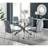 Vogue Round Dining Table 4 Isco Dining Chairs Set - Grey