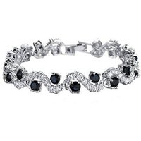 Designer Silver Plated Crystal and Cubic Zirconia Zig Zag Bracelet - Silver / Black Gem