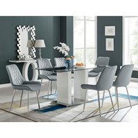 FurnitureboxUK, Florence Dining Table With Six Pesaro Silver Leg Chairs - Grey FurnitureboxUK, Florence Dining Table With Six Pesaro Silver Leg Chairs - Grey