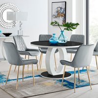 Giovani Round Black Large 120cm Table 6 Pesaro Gold Leg Chairs - Grey