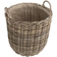 Hessian Lined Tall Round Fireside Grey Rattan Log Basket - Brown / 60cm / Ratten