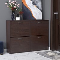 HOMCOM Wooden Shoes Cabinet Shelf Drawer Organizer - Brown
