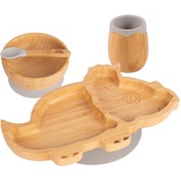 Dinosaur Bamboo Suction Baby Feeding Set 4pc - Grey