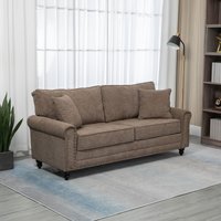 3 Seater Sofas Fabric Sofa with Nailhead Trim - Brown