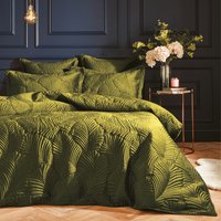 Palmeria Quilted Velvet Duvet Cover Set - Moss / Double