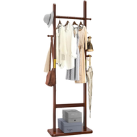 180CM Tall Wooden Coat Stand With 5 Hooks - Brown