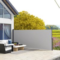 Outsunny Side Awning Retractable, Garden Privacy Screen, 400x160cm, Khaki - Light Grey
