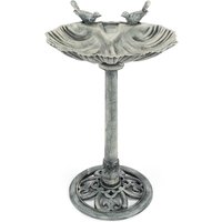 Clam Shell Pedestal Bird Bath - Grey
