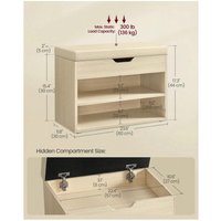 VASAGLE Shoe Storage Bench with Padded Seat - Brown / 44cm