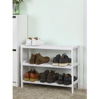 SONGMICS Bamboo 3-Tier Shoe Rack, Shoe Shelf - White