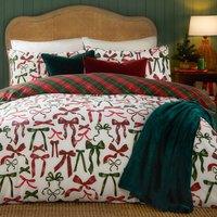 Nathalie Festive Bows Printed Duvet Cover Set Double - Berry/Pine