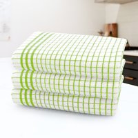 Set of 3 Woven Check Easy Care Tea Towels - Lime