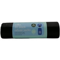 Pack of 20 Flat Top Refuse Sacks 50L - Black