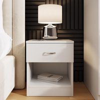 1 Drawer Nightstand White Metal Curved Handle Bottom Fixed Runners - White