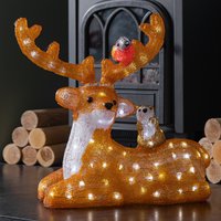 Acrylic Sitting Christmas Deer with Animals and 80 LEDs - Warm White