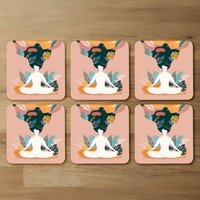 mindfulness, meditation and yoga Woman Designer Coaster Set - Pink