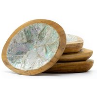 Set of 4 Teak Mini Bowls with Shell Decor (assorted) - Brown