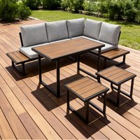 Amalfi Garden Dining Set 6 Seater Corner Sofa with Table - Grey / 69cm