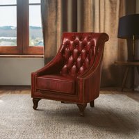Victor Deep Red Leather Lounge Chair with Tufted Back - Red