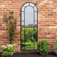 Arcus Window Framed Arch Leaner Garden Wall Mirror - Black / 170cm