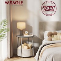 VASAGLE Round Side Table with Fabric Basket - Grey