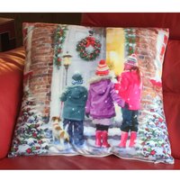 Christmas Carol Singers Cushion - White & Multicoloured
