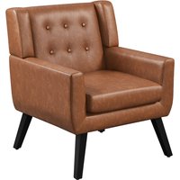 PU Leather Upholstered Accent Chair with Solid Wood Legs - Retro Brown