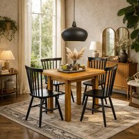 Hobart 5-Piece Compact Extendable Round Dining Set - Oak-Effect Table, 4 Black Chairs - Brown