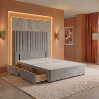 Verona Divan Bed Base with 54" Floor Standing Headboard Plush Velvet - Silver / Small Single / 2