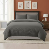 Snug City Embossed Stripe Duvet Cover Soft Microfibre Bedding with Pillowcases in Grey | Size: Double