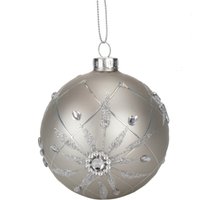 , Glitter and Jewel Bauble with Matt Finish - Silver , Glitter and Jewel Bauble with Matt Finish - Silver