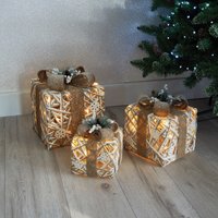 Pack of 3 60 LED White Cotton Snowflake Presents