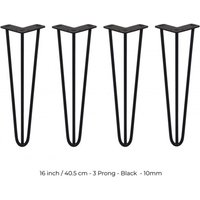 4x Black 16 Hairpin Legs 3 Prong 10mm - Black