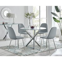 Selina Round Dining Table With Four Corona Silver Leg Chairs - Grey