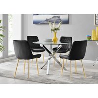 Selina Dining Table With Four Pesaro Gold Leg Chairs - Black