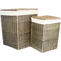 Antique Wash Rectangular Laundry Basket with Off White Lining - Brown Grey / 46cm