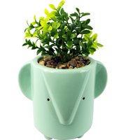 Ceramic Blue Elephant Planter Artificial Foliage Plant - Blue