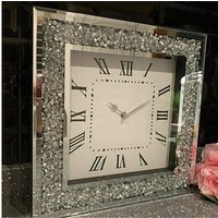 Crushed Diamond Silver Square Wall Clock With Roman Numbers - Silver