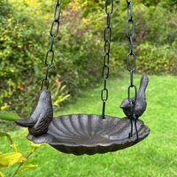 Ornamental Hanging Cast Iron Garden Wild Bird Bath Feeder - Brown / 1