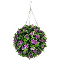 Best Artificial 28cm Purple Lily Hanging Basket Flower Topiary Ball - Purple