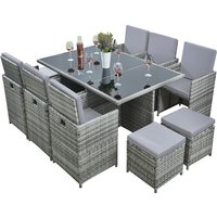 Deluxe 10 Seater Rattan Cube Garden Furniture Patio Set - Grey
