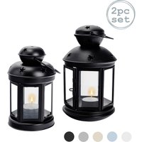 NICOLA SPRING, Nicola Spring Metal Hanging Tealight Lanterns - 2 Sizes - Black - Pack of 2 NICOLA SPRING, Nicola Spring Metal Hanging Tealight Lanterns - 2 Sizes - Black - Pack of 2