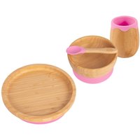 Round Bamboo Suction Baby Feeding Set 4pc - Pink