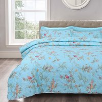 Birds Floral Duck Egg Bedspread Set - Duck Egg / Single