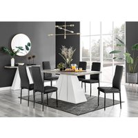 Athens Grey Concrete Kitchen Dining Table And 6 Milan Black Leg Chairs - Black