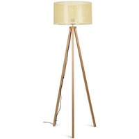 Light Wood Tripod Design Floor Lamp With Cream Woven Rattan Wicker Effect Shade - Beige